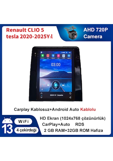 Renault Clıo 5 Tesla 2020-2025yıl 2gb Ram 32gb Rom Carplay Multim