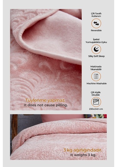 Evlen Home 3 Kg Embos Baskılı Pamela Kalın Çift Kişilik Battaniye 230x240 Cm Pudra Pudra