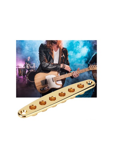 Hfambition Gitar Teli Geçiş Plakası, Çinko Alaşımlı, Paslanmaz, Elektro Gitar Kullanıma Uygun, Altın Rengi