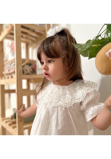 Dantel Yaka Fisto Çocuk Elbise Toka Takım 001
