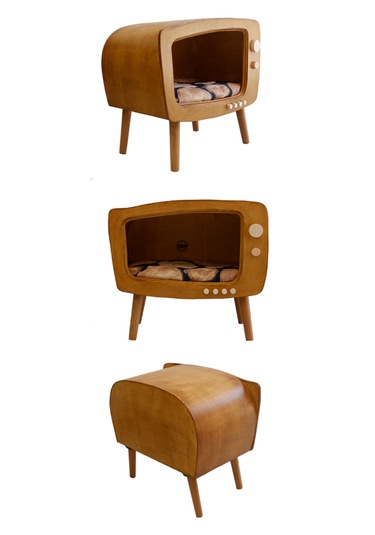 Huncar Kedi Evi Ahşap Retro Tv Dekoratif Kedi Evi İç Mekan Kediler İçin