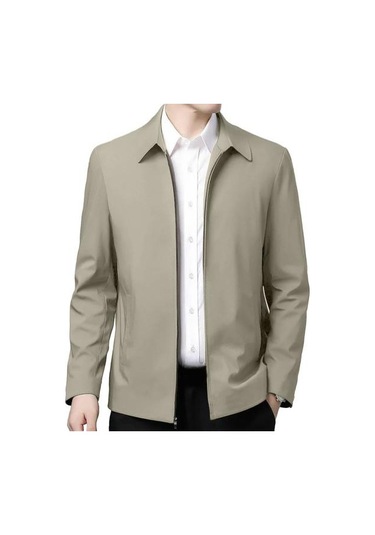 Düz Renk Orta Yaşlı Yaşlı Erkek Uzun Kollu Fermuar Kapatma Düz Resmi İş Rahat Yumuşak Haki