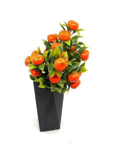 Siyah Geometrik Beton Vazoda Mandalina Demeti 40 Cm Siyah-turuncu