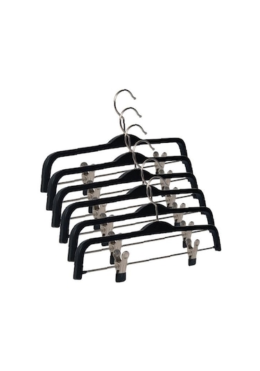 Nyn Ahşap Askı Mandallı Pantolon Etek Askısı Siyah Renk 6 Adet Siyah