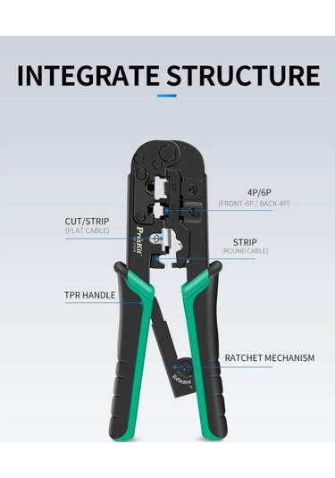 Proskit Cp-376tr 4p/6p/8p Rj11/rj12/rj45 Cat5 Cat6 Konnektör Sıkma Pensesi