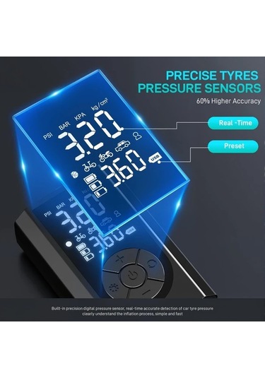 Willowhaven Siyah Kablosuz Elektrikli Şişirme Pompası 150psı Dijital Göstergeli Led Aydınlatmalı 2x2000mah Pil