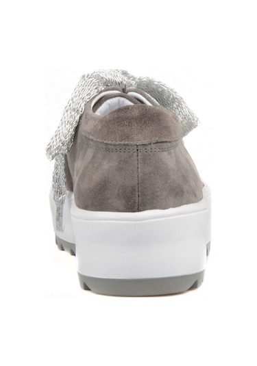 Bağcıklı Gri Süet Yüksek Taban Kadın Sneaker