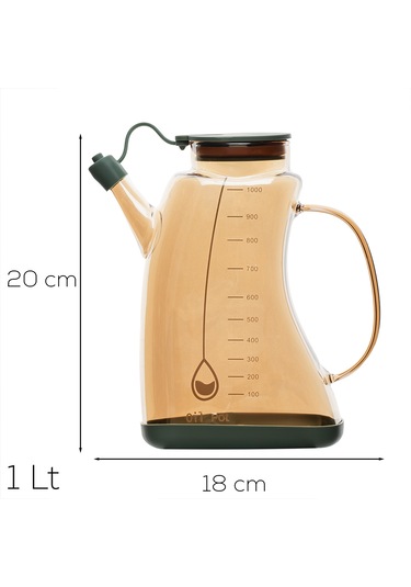 Porsima 3855 Şeffaf Borosilikat Cam Zeytinyağ Şişesi - Yağlık Ve Sirkelik Yeşil 1lt Yeşil