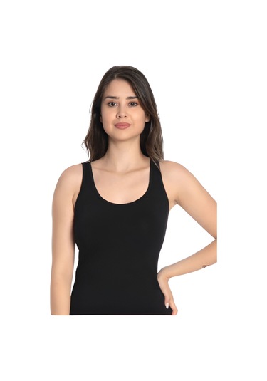 Kadın Likralı Kalın Askılı Atlet 3'lü Paket 997 Siyah