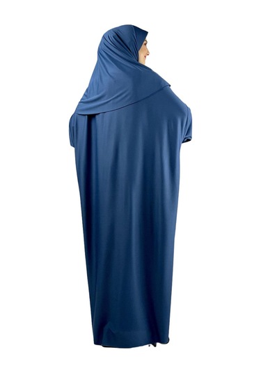 Namaz Elbisesi Eşarp Seccade Tesbih Set, İslami Giyim Takım Ferace Turban Şal İndigo