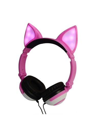 Teltree Lx-x109 Tilki Kulaklı Kulaklık, Işıklı Kulaklar, Katlanabilir, 3.5mm Bağlantı, Pembe Renk