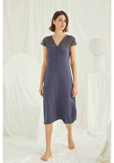 Monamise Kadın Lacivert Kısa Kollu Gecelik 18404 Lacivert