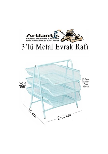 Evrak Rafı Metal 3 Lü Mavi 1 Paket Masaüstü A4 Dosya Düzenleyici Kağıt Tepsisi Metal Çelik Fileli Dört Katlı Hareketli Açık Mavi