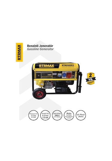 Rtrmax RTR6500E3 Benzinli Jeneratör (Trifaze) 6.8 Kva / 5.5 kW 380 V İpli / Marşlı (Akülü)