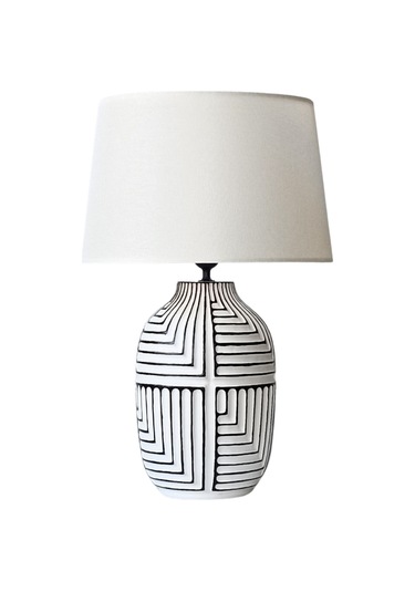 Aztek, Seramik Abajur, H67 X Çap Ø39cm, Beyaz - Siyah