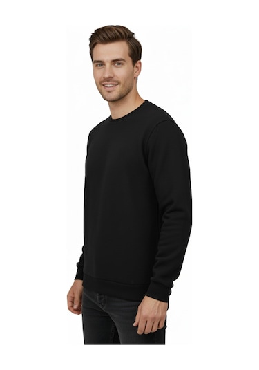 Baglan Erkek Sıfır Yaka Selanik Sweatshirt Regular Kalıp Bgl-st04870 Siyah