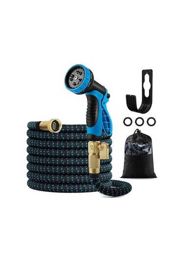 Esnek Genişleyen Bahçe Hortumu, Avrupa Standart Bağlantılı, Mavi Renk, 7.5 Metre Uzunluk