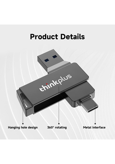Springsun 联想thinkplus Mu251 32gb Usb3.0+type-c Çift Portlu Metal Usb Bellek, 360 Döner, Darbe Ve Kırılma Dayanıklı, Plug & Play