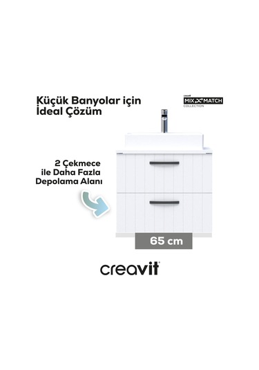 D10 Next Lavabo Dolabı İki Çekmeceli 65 Cm Beyaz Lake Kapak Beyaz