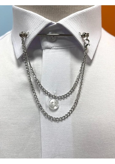 Silver Zincir Detay Yaka Iğnesi Koyu Gri