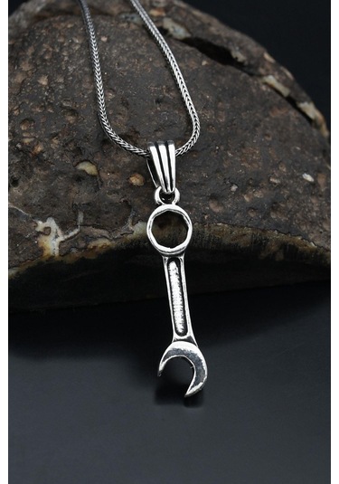 Ingiliz Anahtarı Tasarımlı Gümüş Kolye Zincir 925 Ayar