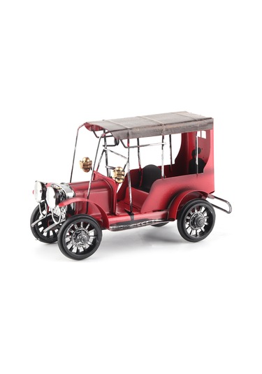 Kangvka Kırmızı Gümüş Teneke Retro Araba Modeli - Ev Dekorasyonu, Hediye, Nostaljik Masaüstü Aksesuarı