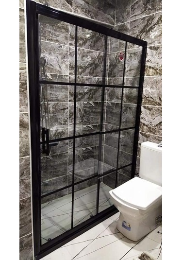 Teknesiz Cam Duşakabin 1 Sabit 1 Sürgülü Karolaj Desenli Kd105 Siyah