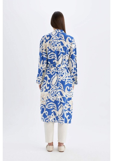 Defacto Relax Fit Desenli Uzun Viskon Kimono C9688AX24SMNV31 Lacivert