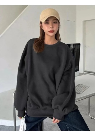 Hazego Düz Bisiklet Yaka Sweat - Siyah Siyah