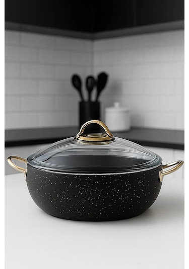 Granit Tencere 20 Cm 2.5 Litre, Gold Kulplu, Yanmaz Yapışmaz