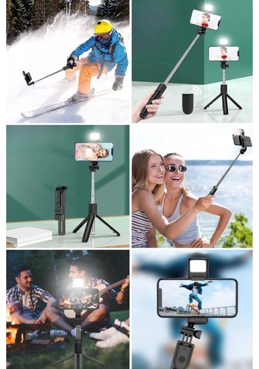 Buffer Kendiliğinden Işıklı Masaüstü Tripod Olabilen Telefon Tutuculu Kablosuz Kumandalı Selfie Çub