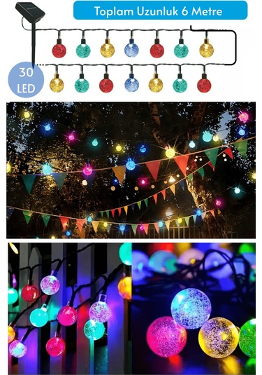 Technosmart 30 Ledli 8 Modlu Solar Kristal Top Rgb Işık Bahçe Aydınlatma Dekorasyon Güneş Enerji