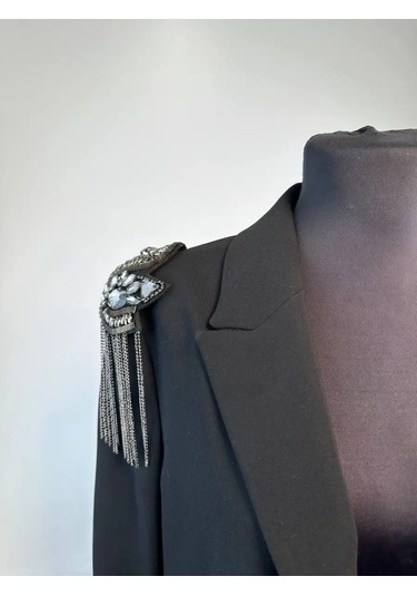 Slubov'u Omuz Askıları 2'li, Zincirli Broşlar 157325479 Siyah