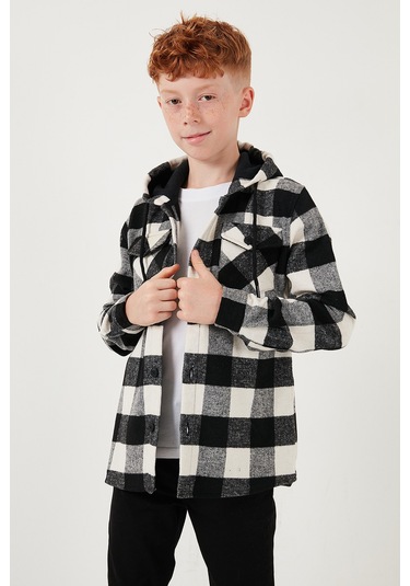Lela Kapüşonlu Çift Cepli Ekoseli Oduncu Erkek Çocuk Gömlek Cf25W81787 Siyah