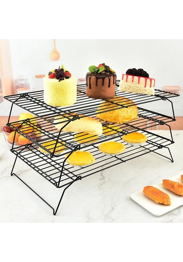 Paslanmaz Çelik Yapışmaz Tel Izgara Hamur İşleri Tepsisi Kek Pişirme Soğutma Rafı Fırın Mutfak Pizza Ekmek Kurabiye Tutucu Barbekü Rafı Siyah