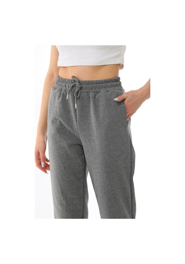 Kadın Mevsimlik Düz Paça Yüksek Bel Klasik Eşofman Altı Gri