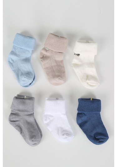 Organik Pamuklu 6'lı Yenidoğan Bebek Çorap Mavi