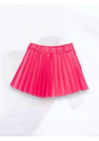 Zekids Kız Bebek Beli Lastikli Pilise Deri Etek-14533 Pembe