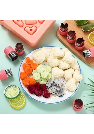 Ulzyvf Gelecekoo Çocuk Bento Aksesuarları Seti - 9'lu, Kırmızı Kesiciyle Sebzeli Sandviç Sandviç KIrmızı