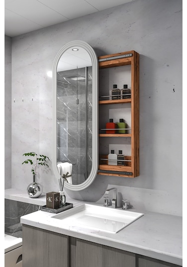 Çok Amaçlı Aynalı Takı Dolabı Mdf Kapak - Çam - Oval Çerçeve