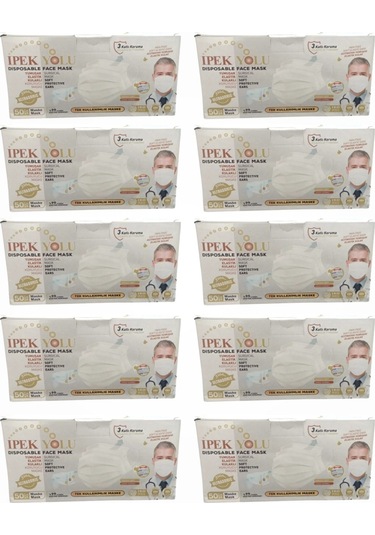 Tek Kullanımlık Maske 3 Katlı Telli Meltblownlu 50'li Kutu - Beyaz X 10 Kutu