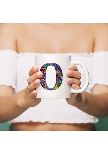 O Harfi Bardak 330 Ml İsme/harfe Özel Hediye, Renkli Harf Tasarım Beyaz