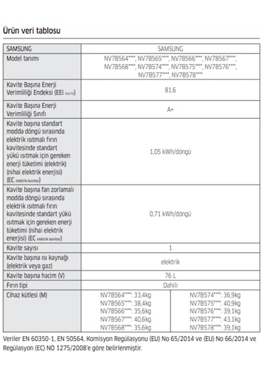 Samsung NV7B56458AE/TR İkili Pişirme Özellikli Ankastre Fırın Bej