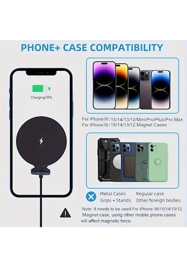 Chuangyinshop 360 Dönebilen Rgb Işıklı Manyetik Kablosuz Araç Şarj Cihazı - İphone Huawei Uyumlu