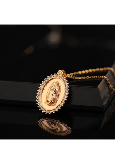 Dini Bakır Mikro Mıhlanmış Renkli Zirkon Taşlı Pandantif, Kadın Takısı, Katolik Meryem Ana Kolyesi A Beyaz Zirkon Altın