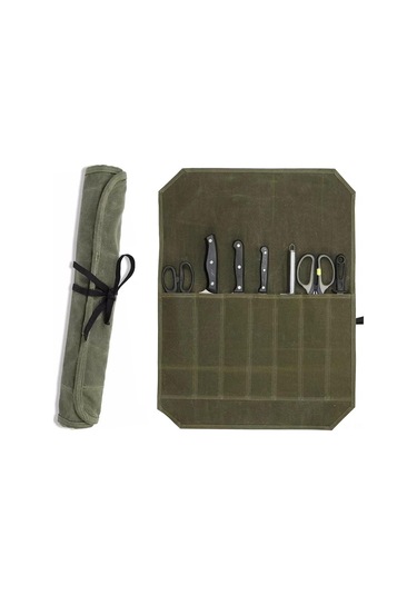 Geeksen 7 Bölmeli Yeşil Kahverengi Mürekkep Kumaş Bıçak Çantası - Taşınabilir, Katlanabilir, Kamp Ve Mutfak Gereçleri İçin Su Geçirmez Saklama Çantası Yeşil