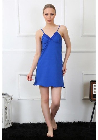 Akbeniz Kadın İp Askılı Sax Penye Gecelik 367 - S Saks