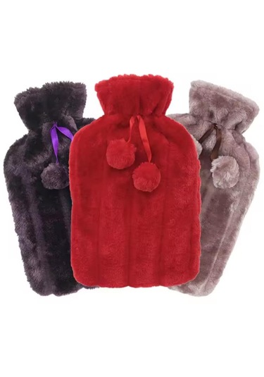 Petinka Ponponlu Peluş Sıcak Su Torbası Kırmızı 2 L
