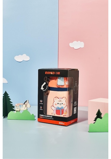 Rovco Çocuk Boyun Askılı Pipetli Paslanmaz Çelik Termos 400 Ml