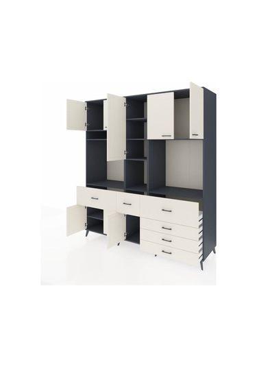 Kronos Dolap 10 Raflı 6 Çekmeceli 8 Kapaklı 220x59x243 Antrasit-aytaşı/aytaşı Aytası/aytası